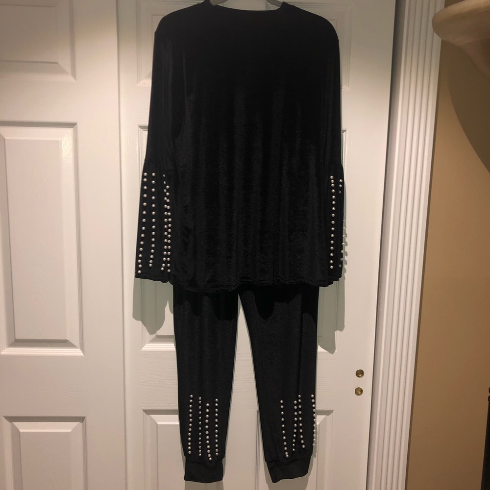 Black velour 2 piece beaded outfit